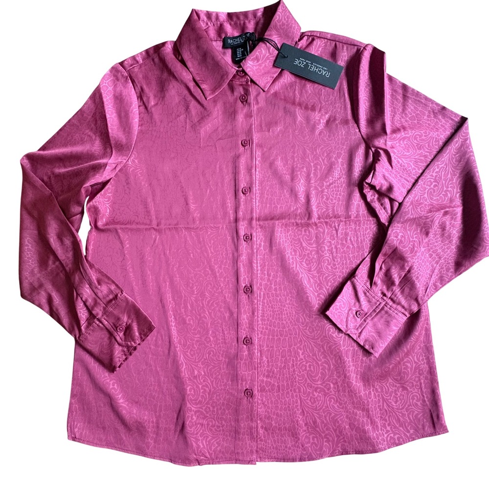 NWT $95 Rachel Zoe Magenta Pink Satin Jacquard Floral Snakeskin Blouse Office M
